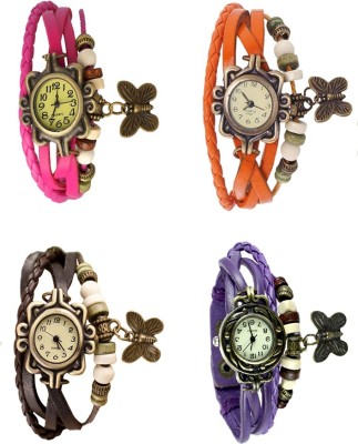 NS18 Vintage Butterfly Rakhi Combo of 4 Pink, Brown, Orange And Purple Analog Watch  - For Women   Watches  (NS18)