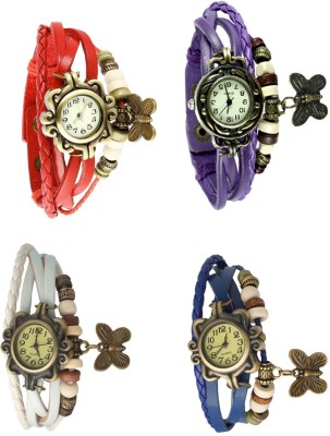 NS18 Vintage Butterfly Rakhi Combo of 4 Red, White, Purple And Blue Analog Watch  - For Women   Watches  (NS18)