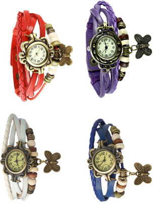 NS18 Vintage Butterfly Rakhi Combo of 4 Red, White, Purple And Blue Analog Watch  - For Women   Watches  (NS18)