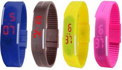 

NS18 Silicone Led Magnet Band Watch Combo of 4 Blue, Brown, Yellow And Pink Watch - For Couple