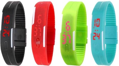 NS18 Silicone Led Magnet Band Watch Combo of 4 Black, Red, Green And Sky Blue Digital Watch  - For Couple   Watches  (NS18)