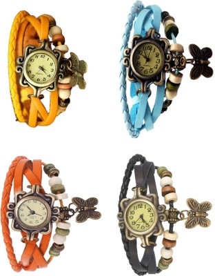 NS18 Vintage Butterfly Rakhi Combo of 4 Yellow, Orange, Sky Blue And Black Analog Watch  - For Women   Watches  (NS18)