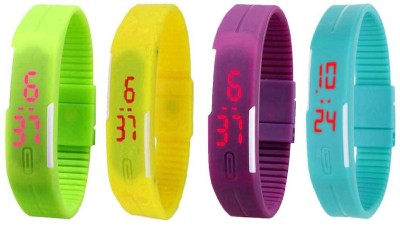 NS18 Silicone Led Magnet Band Watch Combo of 4 Green, Yellow, Purple And Sky Blue Digital Watch  - For Couple   Watches  (NS18)