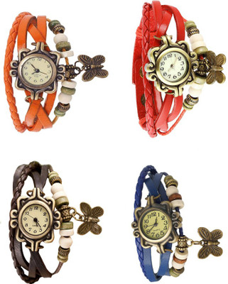 

NS18 Vintage Butterfly Rakhi Combo of 4 Orange, Brown, Red And Blue Watch - For Women