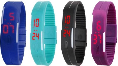 NS18 Silicone Led Magnet Band Watch Combo of 4 Blue, Sky Blue, Black And Purple Digital Watch  - For Couple   Watches  (NS18)