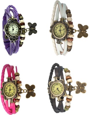 NS18 Vintage Butterfly Rakhi Combo of 4 Purple, Pink, White And Black Analog Watch  - For Women   Watches  (NS18)
