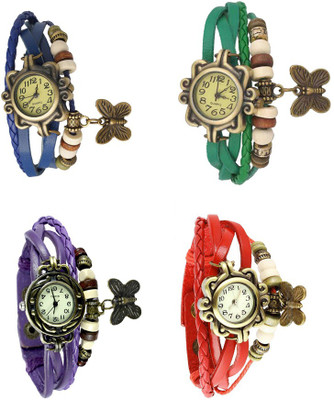 NS18 Vintage Butterfly Rakhi Combo of 4 Blue, Purple, Green And Red Analog Watch  - For Women   Watches  (NS18)