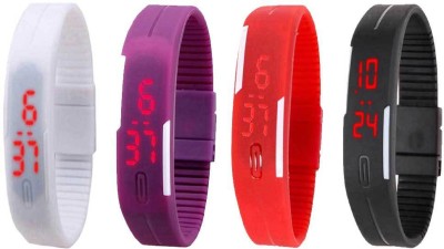 NS18 Silicone Led Magnet Band Combo of 4 White, Purple, Red And Black Digital Watch  - For Boys & Girls   Watches  (NS18)
