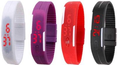 NS18 Silicone Led Magnet Band Combo of 4 White, Purple, Red And Black Digital Watch  - For Boys & Girls   Watches  (NS18)