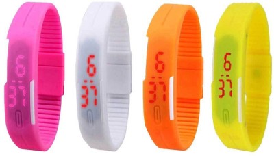 NS18 Silicone Led Magnet Band Combo of 4 Pink, White, Orange And Yellow Digital Watch  - For Boys & Girls   Watches  (NS18)