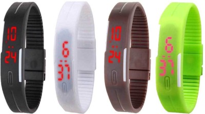 NS18 Silicone Led Magnet Band Combo of 4 Black, White, Brown And Green Digital Watch  - For Boys & Girls   Watches  (NS18)