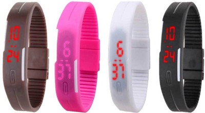 NS18 Silicone Led Magnet Band Combo of 4 Brown, Pink, White And Black Digital Watch  - For Boys & Girls   Watches  (NS18)