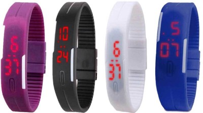 NS18 Silicone Led Magnet Band Combo of 4 Purple, Black, White And Blue Digital Watch  - For Boys & Girls   Watches  (NS18)