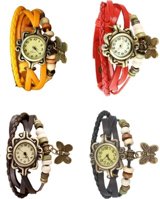 NS18 Vintage Butterfly Rakhi Combo of 4 Yellow, Brown, Red And Black Analog Watch  - For Women   Watches  (NS18)