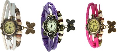 NS18 Vintage Butterfly Rakhi Watch Combo of 3 White, Purple And Pink Analog Watch  - For Women   Watches  (NS18)