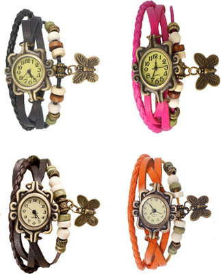 

NS18 Vintage Butterfly Rakhi Combo of 4 Black, Brown, Pink And Orange Watch - For Women