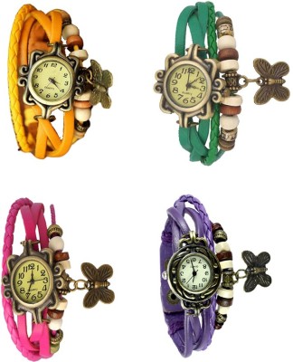 NS18 Vintage Butterfly Rakhi Combo of 4 Yellow, Pink, Green And Purple Analog Watch  - For Women   Watches  (NS18)