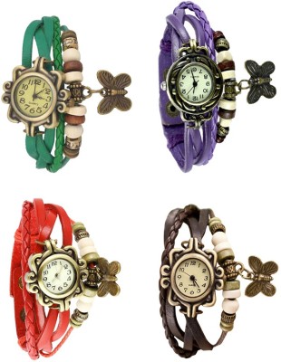 NS18 Vintage Butterfly Rakhi Combo of 4 Green, Red, Purple And Brown Analog Watch  - For Women   Watches  (NS18)
