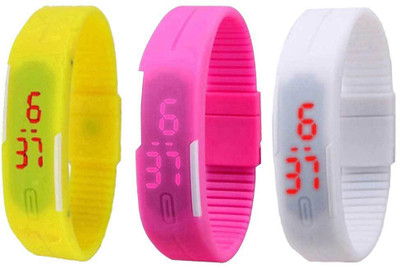 

Kissu Led Band Watch Combo of 3 Yellow, Pink And White Watch - For Couple
