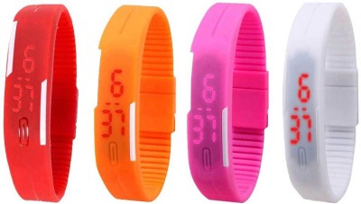 NS18 Silicone Led Magnet Band Combo of 4 Red, Orange, Pink And White Digital Watch  - For Boys & Girls   Watches  (NS18)