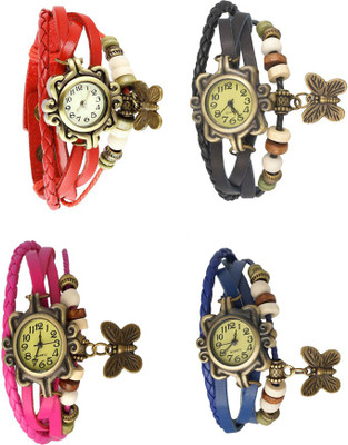 

Kissu Vintage Rakhi Combo of 4 Red, Pink, Black And Blue Watch - For Women