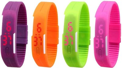 NS18 Silicone Led Magnet Band Combo of 4 Purple, Orange, Green And Pink Digital Watch  - For Boys & Girls   Watches  (NS18)