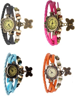 NS18 Vintage Butterfly Rakhi Combo of 4 Black, Sky Blue, Pink And Orange Analog Watch  - For Women   Watches  (NS18)