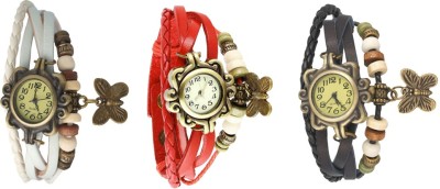 NS18 Vintage Butterfly Rakhi Watch Combo of 3 White, Red And Black Analog Watch  - For Women   Watches  (NS18)