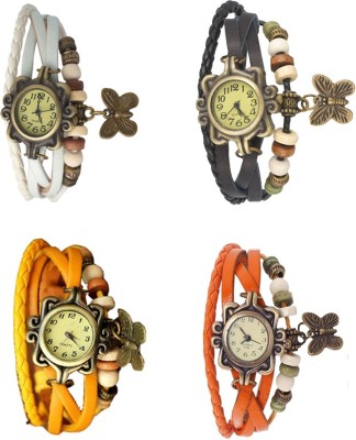 NS18 Vintage Butterfly Rakhi Combo of 4 White, Yellow, Black And Orange Analog Watch  - For Women   Watches  (NS18)
