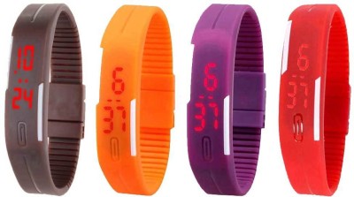 NS18 Silicone Led Magnet Band Watch Combo of 4 Brown, Orange, Purple And Red Digital Watch  - For Couple   Watches  (NS18)