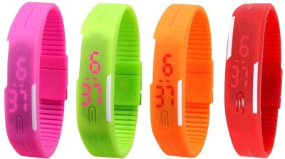 NS18 Silicone Led Magnet Band Watch Combo of 4 Pink, Green, Orange And Red Digital Watch  - For Couple   Watches  (NS18)