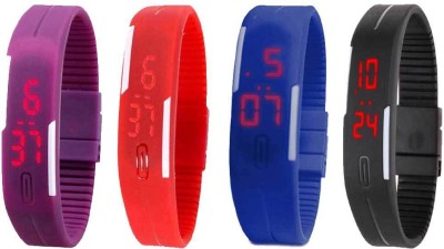 NS18 Silicone Led Magnet Band Combo of 4 Purple, Red, Blue And Black Digital Watch  - For Boys & Girls   Watches  (NS18)