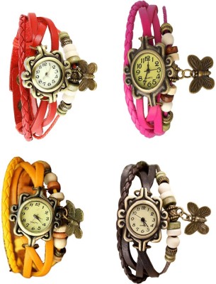 NS18 Vintage Butterfly Rakhi Combo of 4 Red, Yellow, Pink And Brown Analog Watch  - For Women   Watches  (NS18)