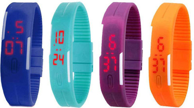 

NS18 Silicone Led Magnet Band Combo of 4 Blue, Sky Blue, Purple And Orange Watch - For Boys & Girls
