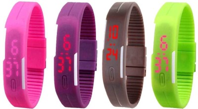 NS18 Silicone Led Magnet Band Combo of 4 Pink, Purple, Brown And Green Digital Watch  - For Boys & Girls   Watches  (NS18)