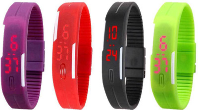 

Kissu Led Magnet Band Combo of 4 Purple, Red, Black And Green Watch - For Men & Women