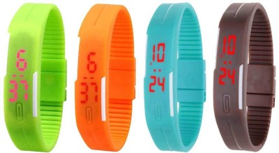 NS18 Silicone Led Magnet Band Combo of 4 Green, Orange, Sky Blue And Brown Digital Watch  - For Boys & Girls   Watches  (NS18)