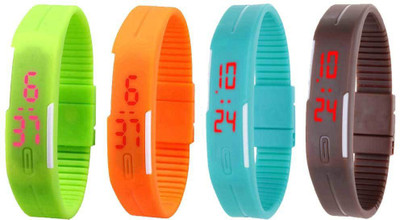 

Kissu Led Magnet Band Combo of 4 Green, Orange, Sky Blue And Brown Watch - For Men & Women