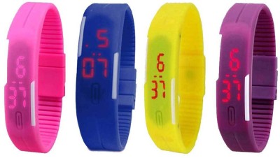 NS18 Silicone Led Magnet Band Watch Combo of 4 Pink, Blue, Yellow And Purple Digital Watch  - For Couple   Watches  (NS18)