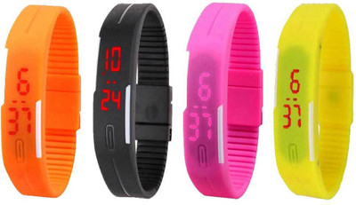 

Kissu Led Magnet Band Combo of 4 Orange, Black, Pink And Yellow Watch - For Men & Women