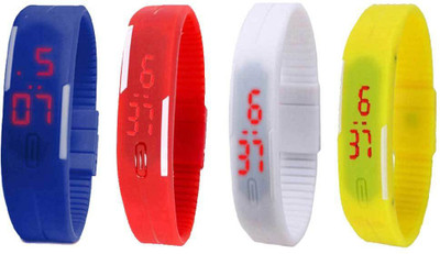 

NS18 Silicone Led Magnet Band Combo of 4 Blue, Red, White And Yellow Watch - For Boys & Girls