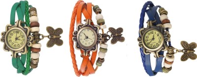 NS18 Vintage Butterfly Rakhi Watch Combo of 3 Green, Orange And Blue Analog Watch  - For Women   Watches  (NS18)