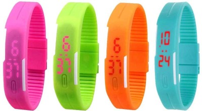 NS18 Silicone Led Magnet Band Watch Combo of 4 Pink, Green, Orange And Sky Blue Digital Watch  - For Couple   Watches  (NS18)
