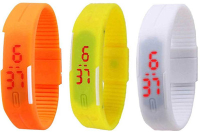 View NS18 Silicone Led Magnet Band Combo of 3 Orange, Yellow And White Digital Watch  - For Boys & Girls Wrist Watches Price Online(NS18)