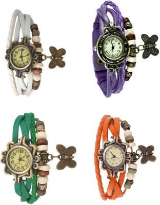 NS18 Vintage Butterfly Rakhi Combo of 4 White, Green, Purple And Orange Analog Watch  - For Women   Watches  (NS18)
