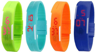 

Kissu Led Magnet Band Combo of 4 Green, Sky Blue, Orange And Blue Watch - For Men & Women