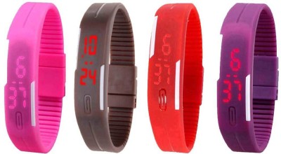 NS18 Silicone Led Magnet Band Watch Combo of 4 Pink, Brown, Red And Purple Watch  - For Couple   Watches  (NS18)