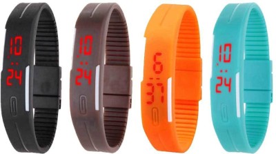 NS18 Silicone Led Magnet Band Watch Combo of 4 Black, Brown, Orange And Sky Blue Digital Watch  - For Couple   Watches  (NS18)