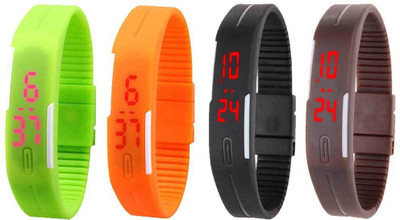 

NS18 Silicone Led Magnet Band Combo of 4 Green, Orange, Black And Brown Watch - For Boys & Girls