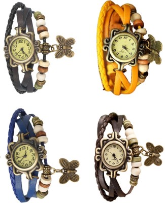 NS18 Vintage Butterfly Rakhi Combo of 4 Black, Blue, Yellow And Brown Analog Watch  - For Women   Watches  (NS18)